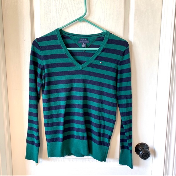 TOMMY HILFIGER Striped V-Neck Sweater—SZ. XS - Picture 6 of 9